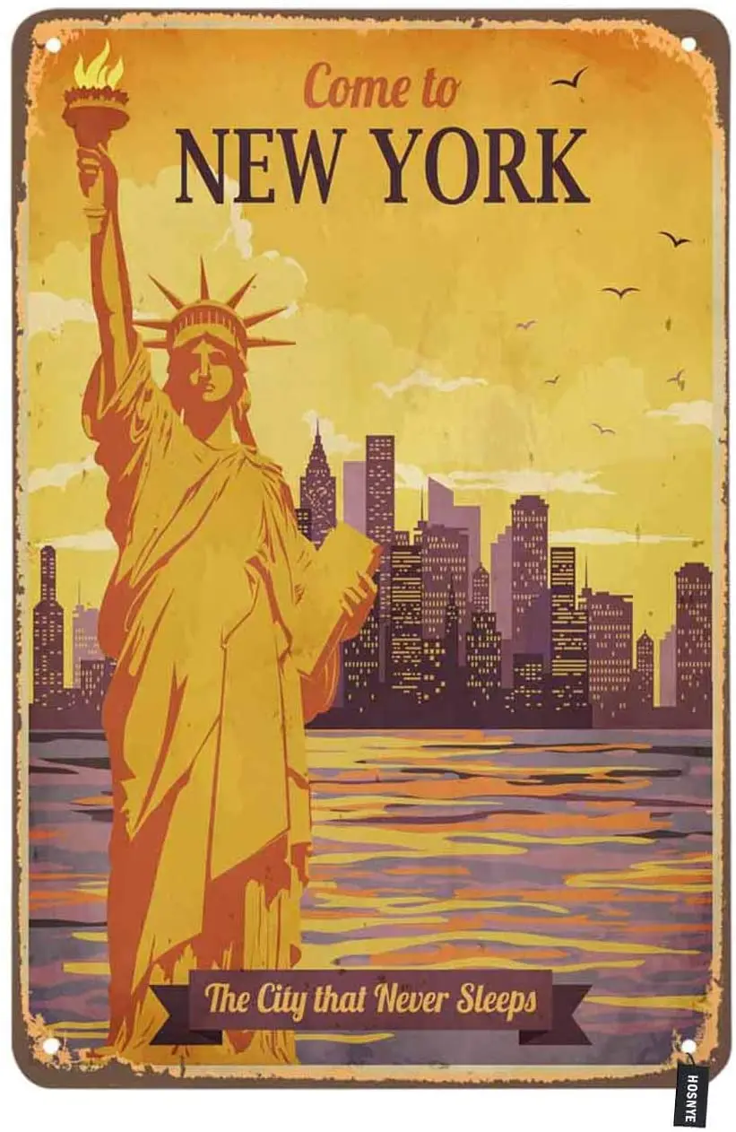 

Винтажный постер с изображением статуи Свободы на солнечном небе