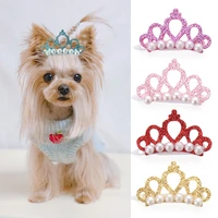 pet small dogs cat faux pearl crown shape bows hair clips head decoration for pets puppy hairpins decor grooming accessoires