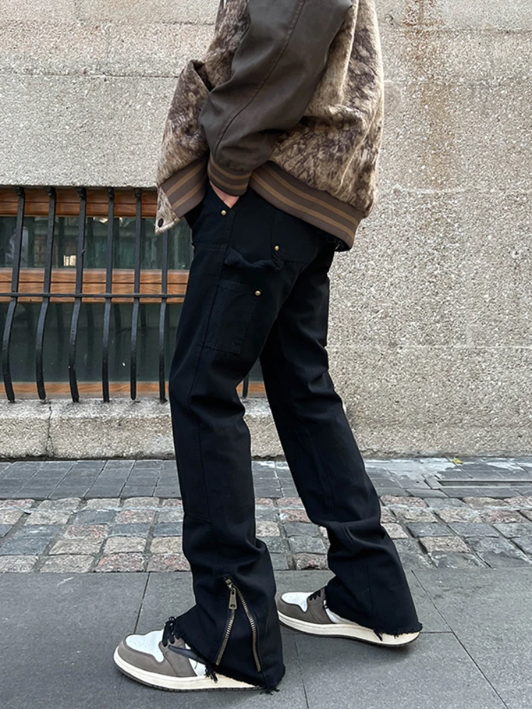 Джинсы мужские с заклепками и боковой молнией в американском стиле Vibe Harajuku