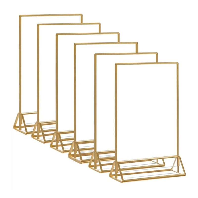 

Clear Acrylic Sign Holder with Gold Borders Price Plate Double Sided Menu Holders Picture Frame for Wedding Table Number