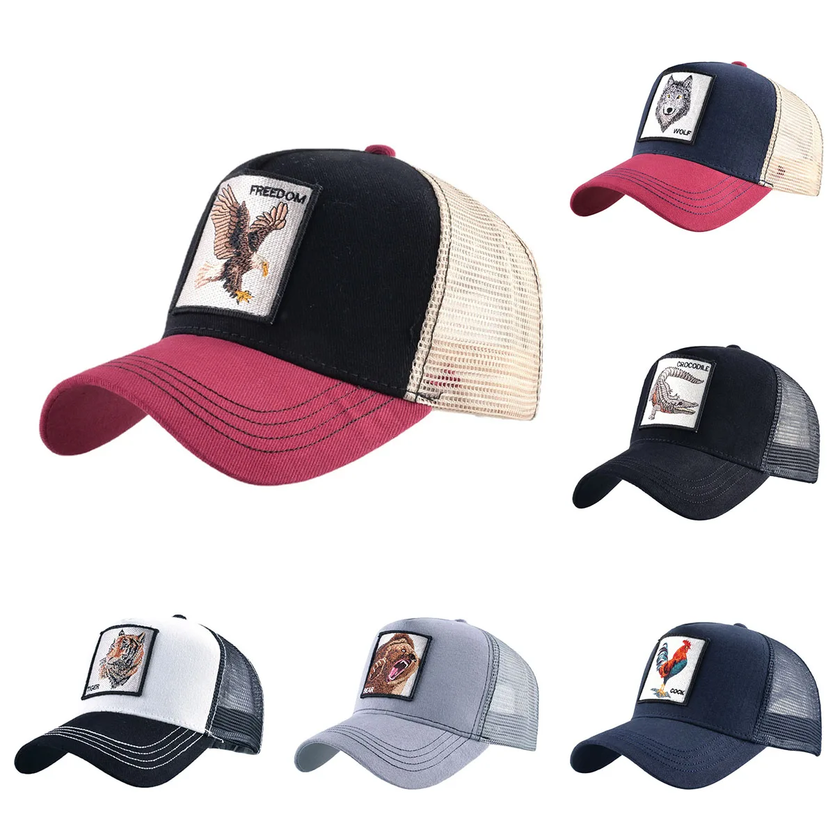 Fashion Animal Trucker Hat Men Women Summer Animals Embroidered Baseball Caps Snapback Breathable Mesh Gorras Hip Hop Visor Bone