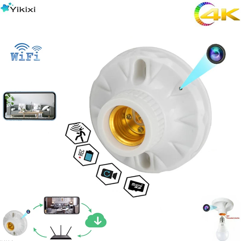 

4K Home Hotel Ceiling Lamp Base Cam HD Wifi Mini Bulb Base Wireless ip cam Mobile Phone Remote Monitoring Suport Hidden TF Card