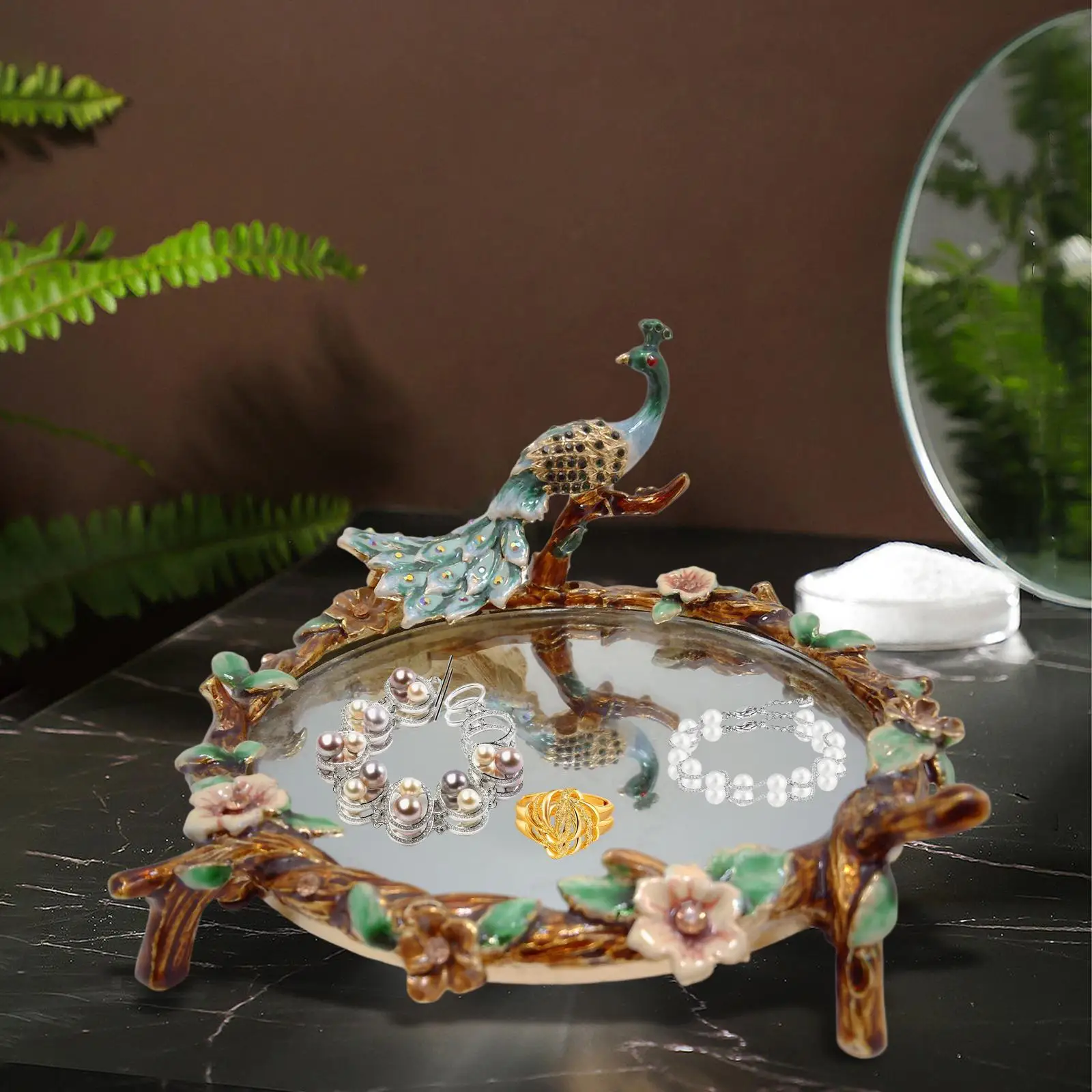 

Mirror Tray European Style Decoration Perfume Organizer Jewelry Display Plate for Bathroom Dresser Vanity Coffee Table Perfume