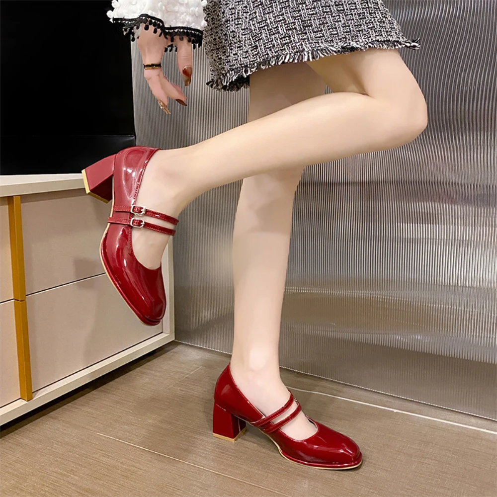 Retro Mary Jane shoes woman's head shallow mouth thick women single shoes assorted fairy wind late night shoes