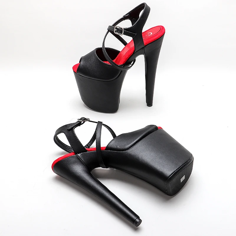 Leecabe 8inches matte PU high heel sandals 20cm sexy model shoes pole dance shoes