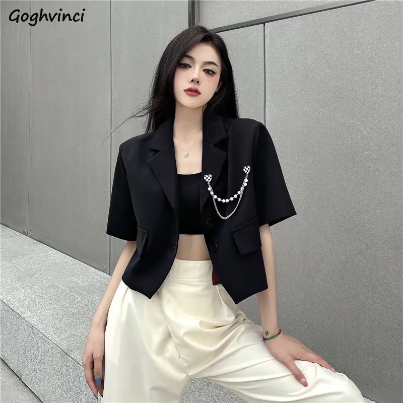 

Blazers Women Cropped Chain Thin Summer Cool Design Streetwear Sexy Gentle Females Ulzzang Cozy Ropa Mujer Retro Young College
