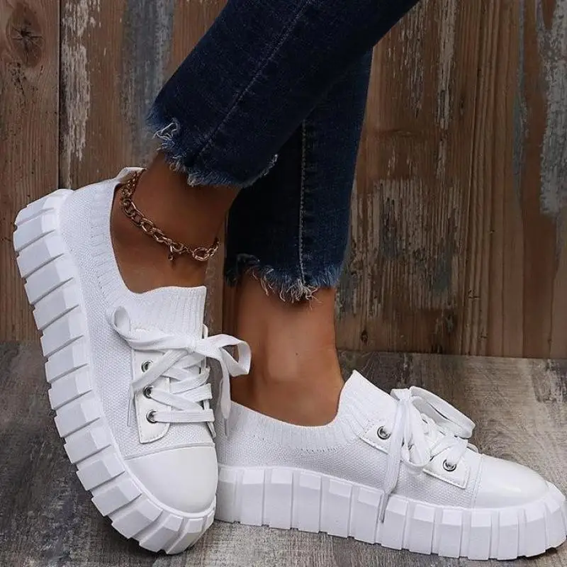 

Women's Stylish Sneakers 2022 Spring New Stretch Fabric Ladies Lace Up Casual Shoes Large Sized Ytmtloy Espadrille Femme Tenis