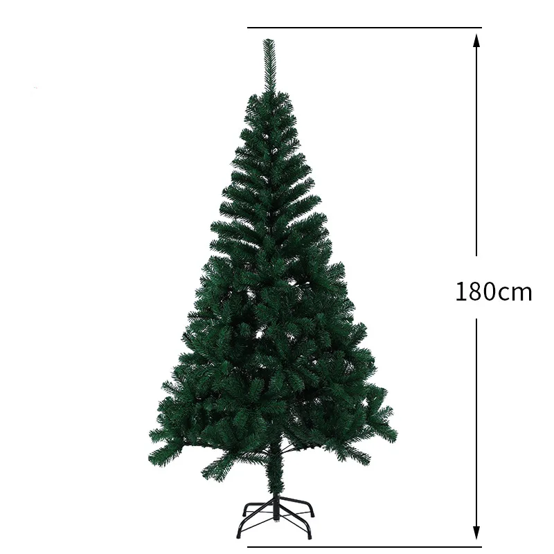 PVC Round Head Leaf Simulation Outdoor Indoor Flocking Artificial Slim Green Giant Christmas Tree
