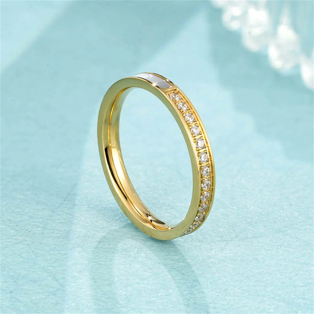 Фото AILINFA новое кольцо из нержавеющей стали с цирконом 14K позолоченное кольцо нишевое кольцо в стиле INS с белым камнем для женщин на банкет ювелир... №1