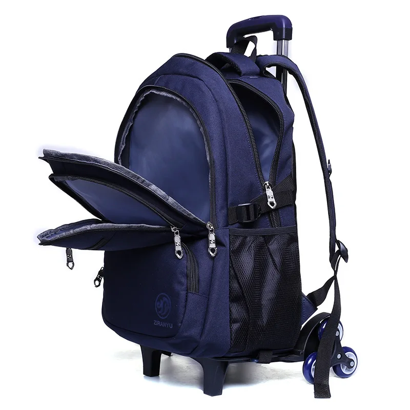 School Bag with Wheels Waterproof Backpack for School Teenager Boy Travel Backpack on Wheels Rolling School Bag Bookbag