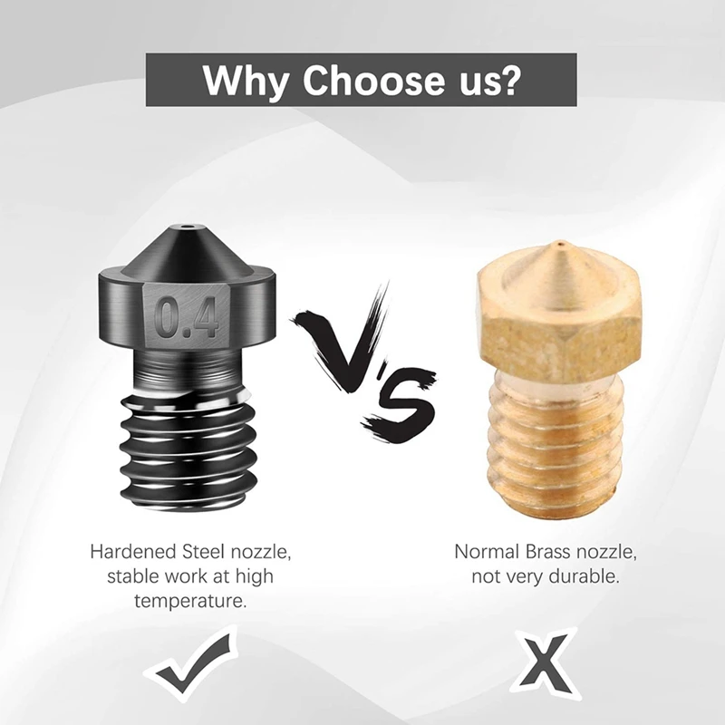 

6 Pcs 3D Printer Extruder Hardened Steel Nozzle 0.4 Mm/1.75 Mm Wear-Resistant V6 Full Metal Hot End For 3D Printer