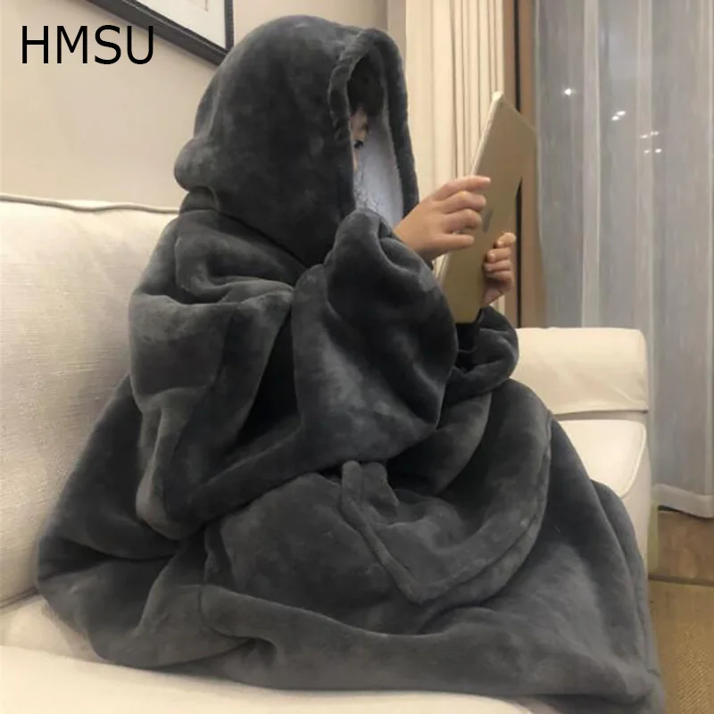 

HMSU Warm Thick TV Hooded Sweater Blanket Unisex Giant Pocket Adult and Children Fleece Weighted Blankets for Beds Travel home