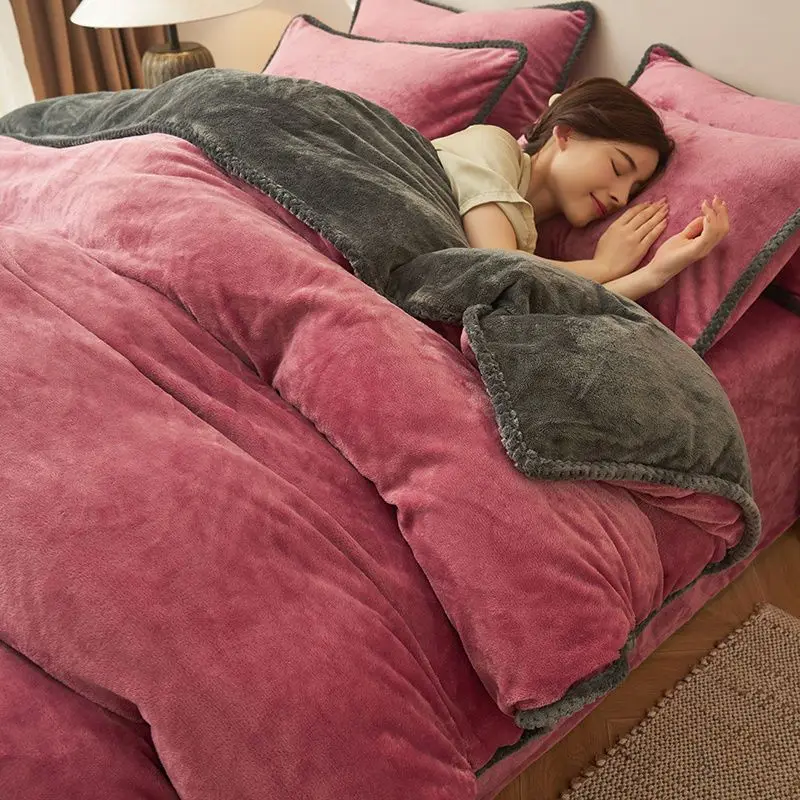 

Luxury Winter Thickened Warm Velvet Duvet Cover Plush Quilt Cover Solid Color Queen King Comforter Blacnket Cover Home Textiles