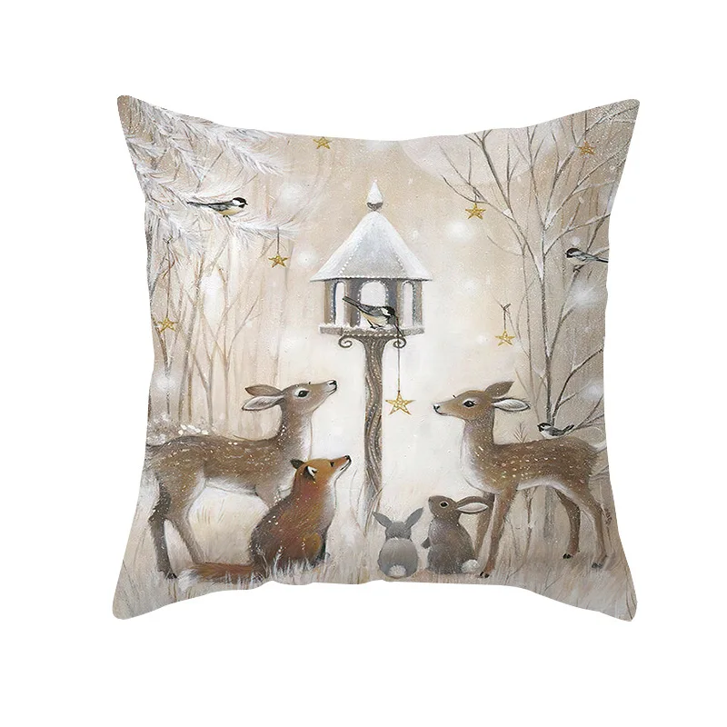 

Christmas pillows Peach skin velvet elk printed living room Bedroom pillowcase shopee Home cushion cover