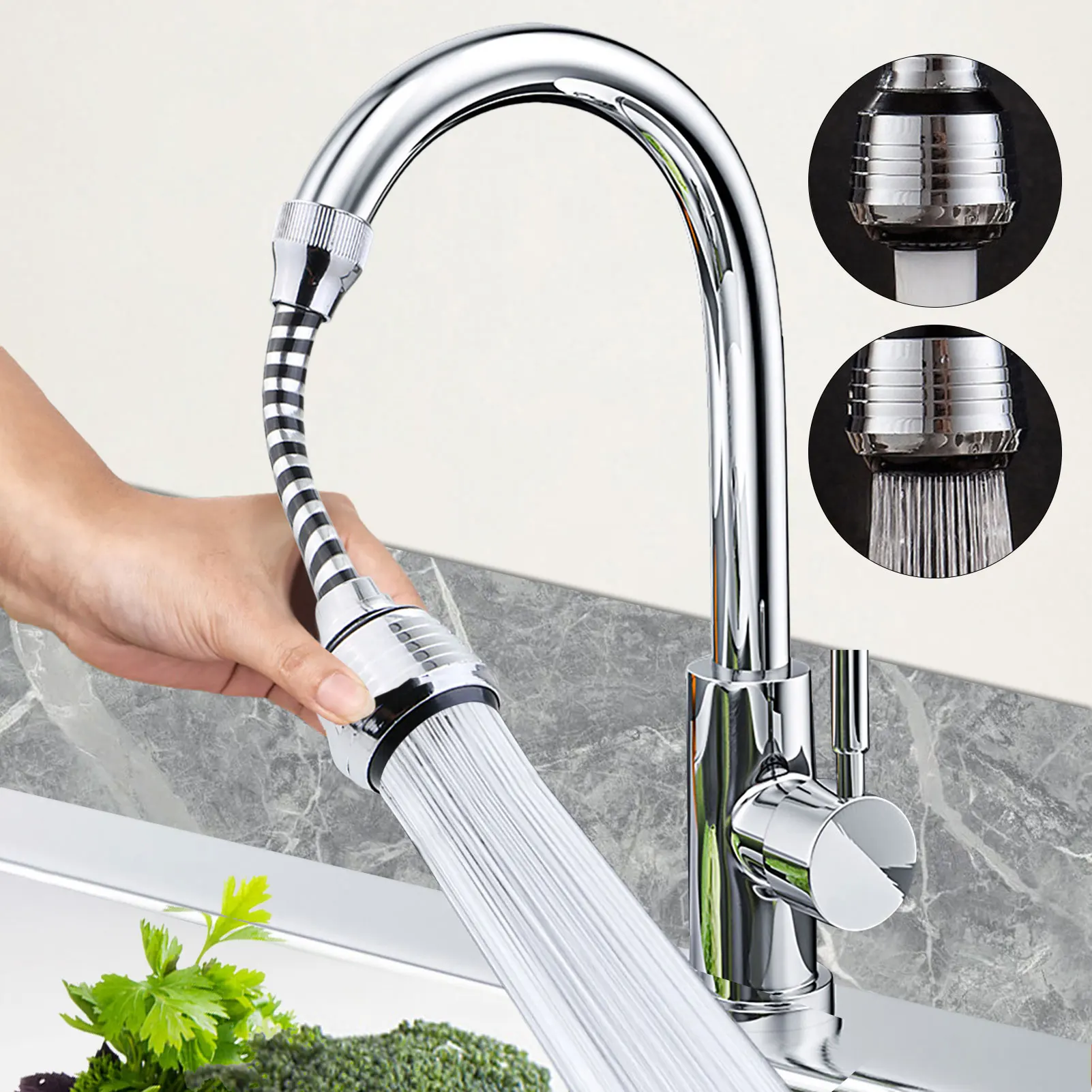 

Kitchen Faucet with Sprayer Flexible Sink Faucet Sprayer Attachment 360 Sink Aerator Extender Tube with 2 Modes for Bathroom