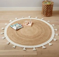 rug 100 natural jute braided reversible fringes carpet modern living area rug