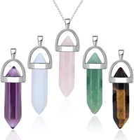 wholesale natural stone crystal necklace hexagon pendant gem chakra healing stone crystal jewelry for women men birthday gifts
