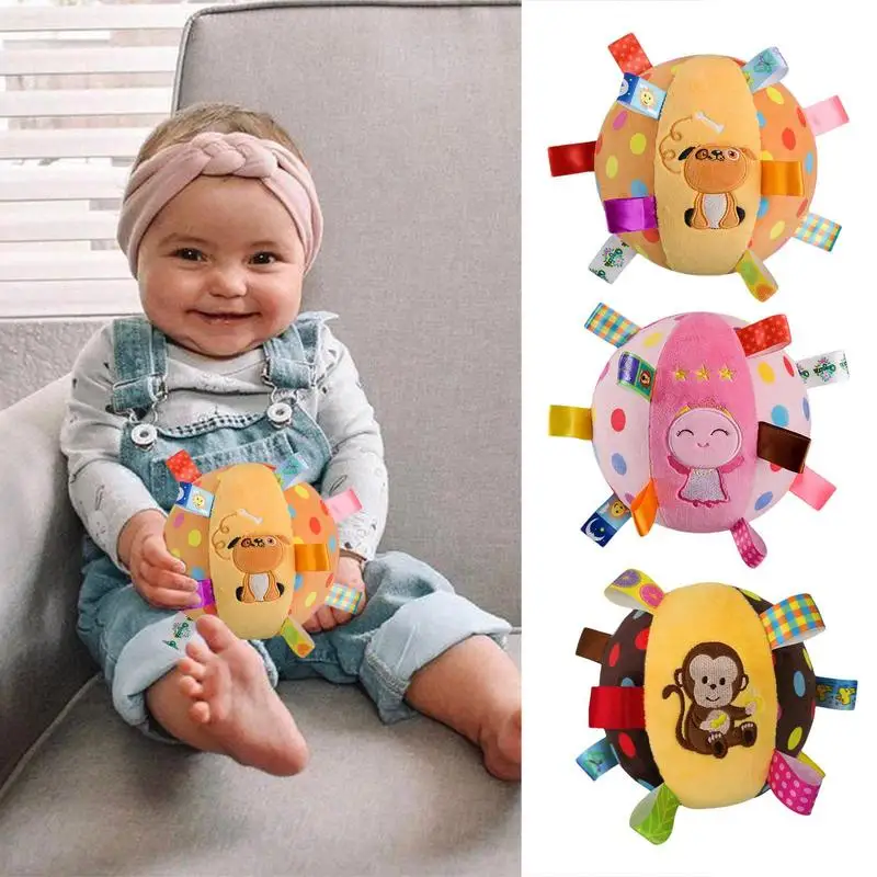 

Baby Rattles Developmental Bumpy Ball Toy Newborn Ribbon Tags Ball Sensory Toys for Babe Infant Gift Colorful Plush Ball