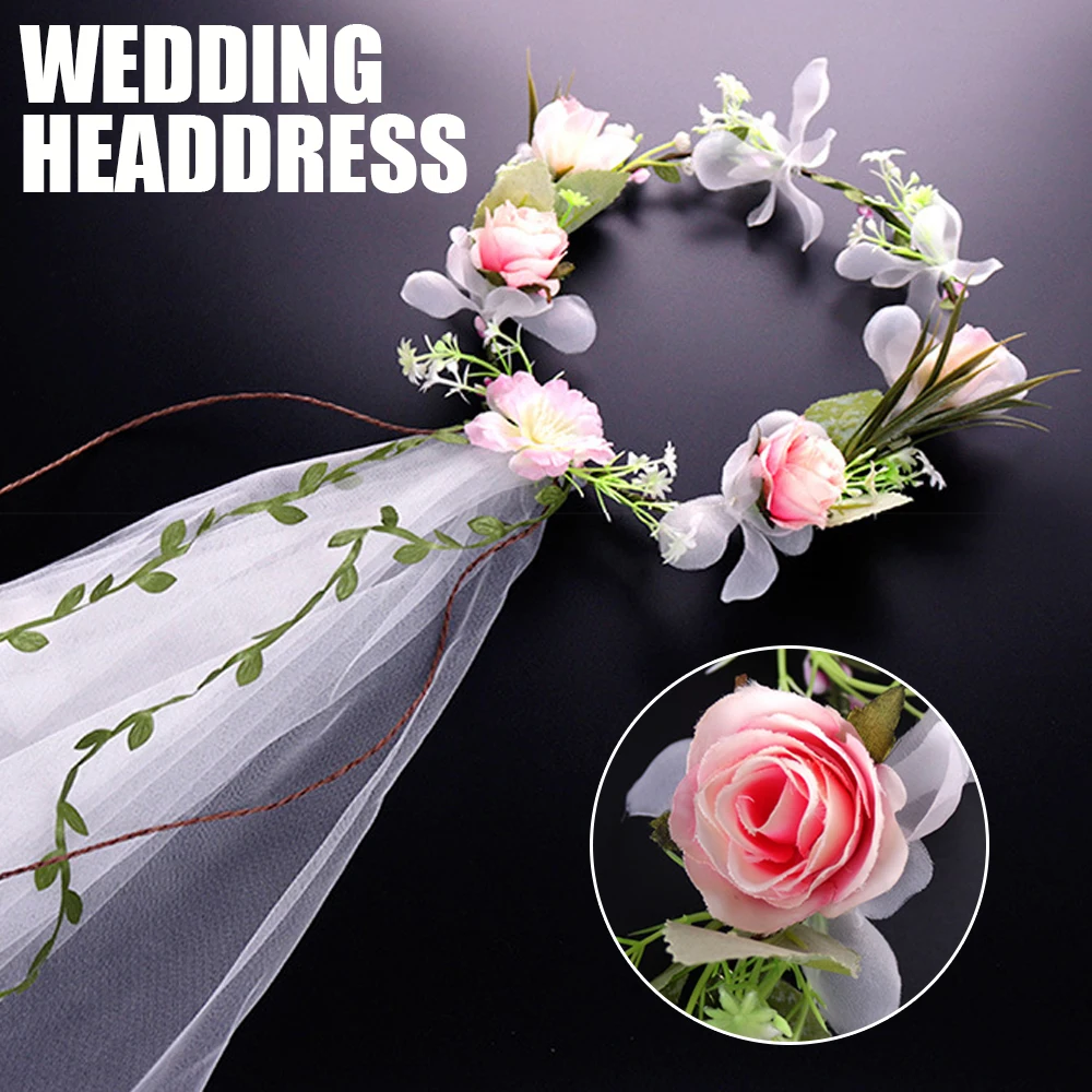 

Bride Wedding Headdress Artificial Flowers Crown Long Vine Ribbon Headband Simulation Flowers For Wedding Hair Wreath JAN88