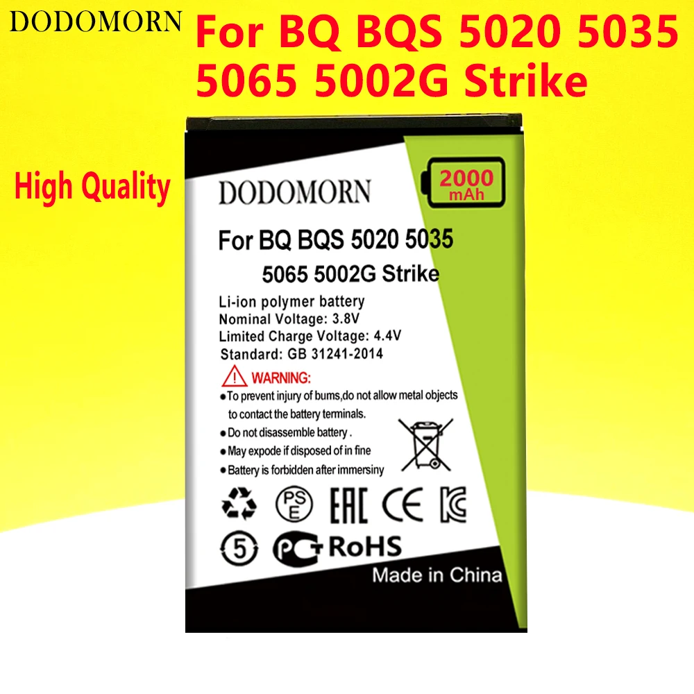 

Аккумулятор DODOMORN 2000 мАч для BQ BQS 5020 5035 5065 5002G Strike Smart мобильный телефон высокое качество + номер отслеживания