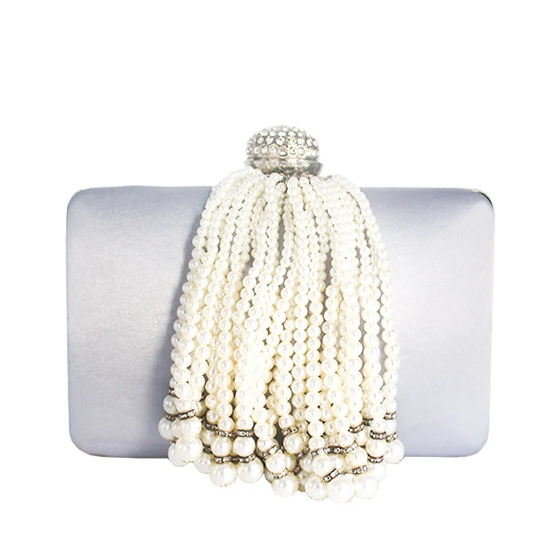 

Pearl Tassel Evening Clutch Bags Luxury Satin With Crystal Fashion Evening Bag Party Purse pochette Female Handbag Day Bag