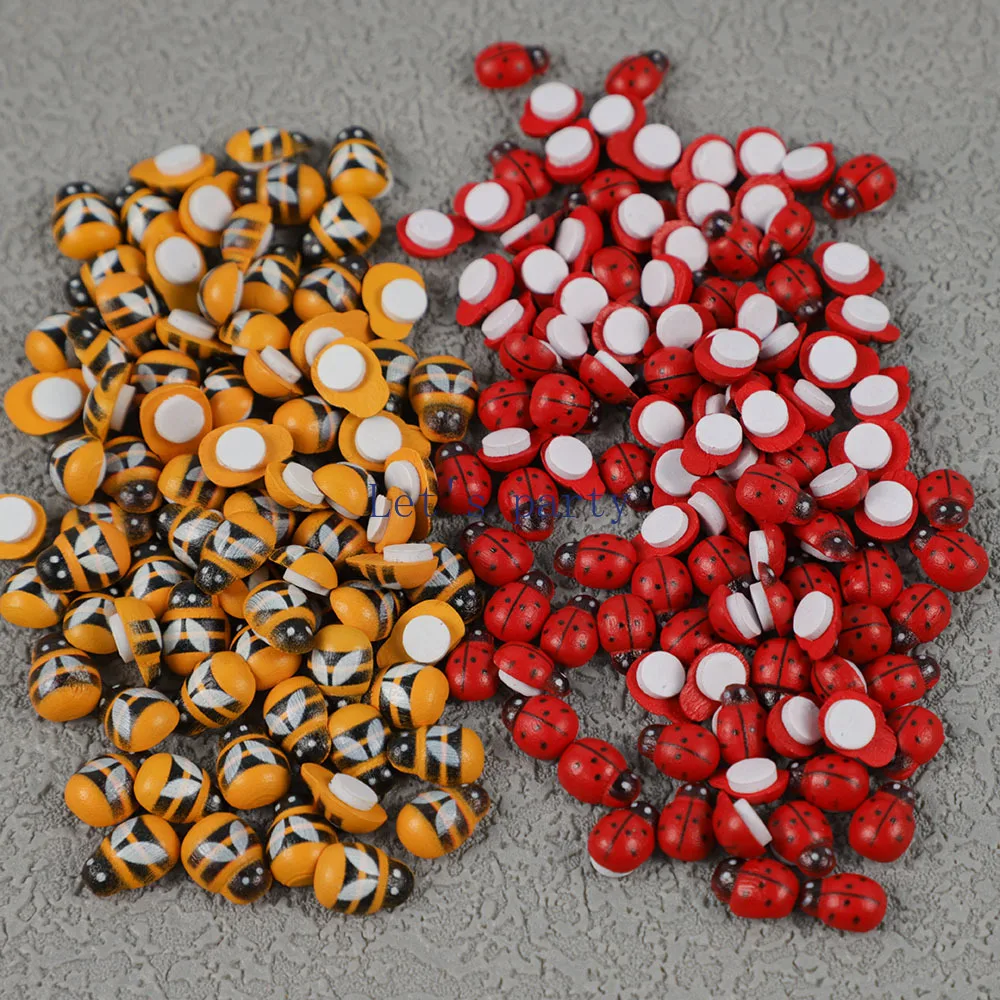 100 шт. мини-деревянная божья коровка самоклеящаяся наклейка садовая фигурка