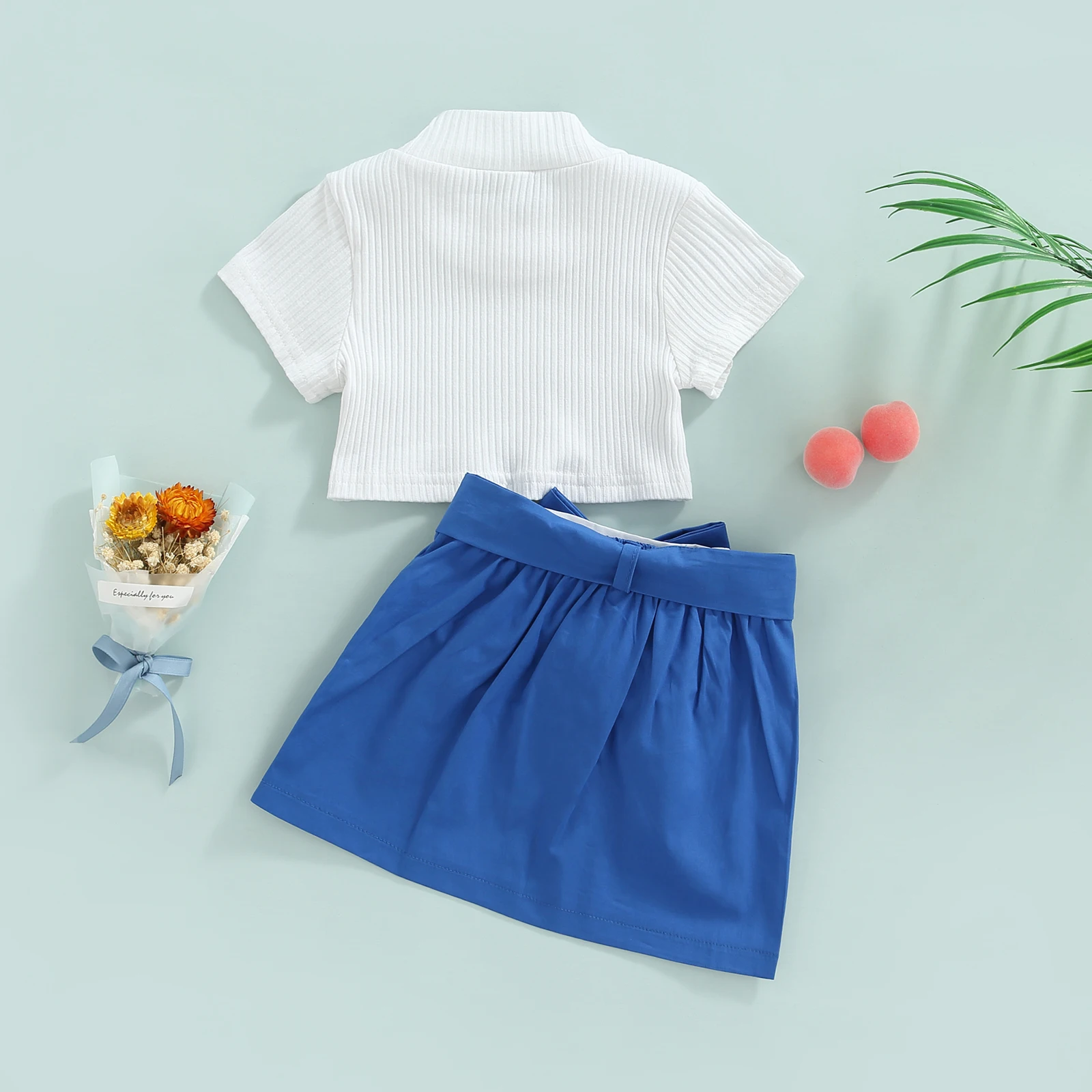 Летний детский костюм Citgeett с короткой юбкой для девочек короткий топ в рубчик