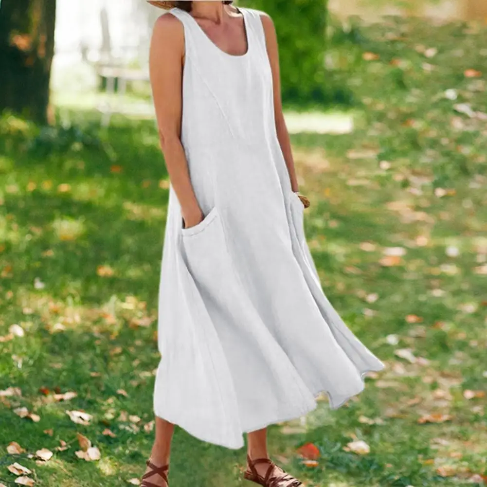 

Ladies Off Shoulder Ankle Length Dress Stylish Large Hem Party Dress Elegant Sleeveless Loose-fitting Long Dress for Daily Wear