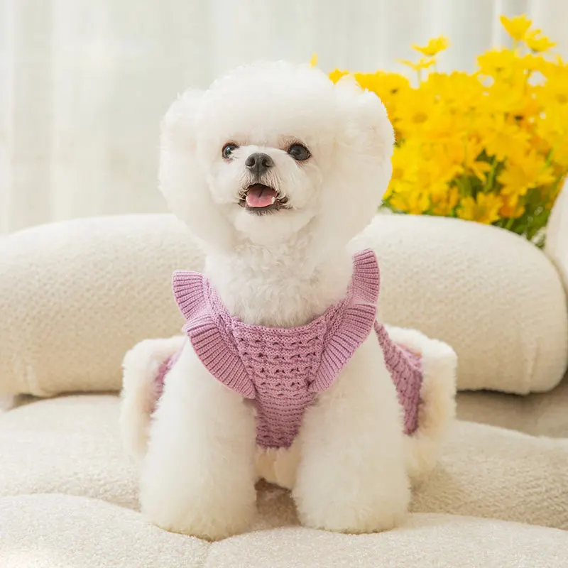 

Cute Skirt Chihuahua Kitten Puppy Dress Poodle Pet Clothes Princess Dress Knitted Wool Sweet Sweater