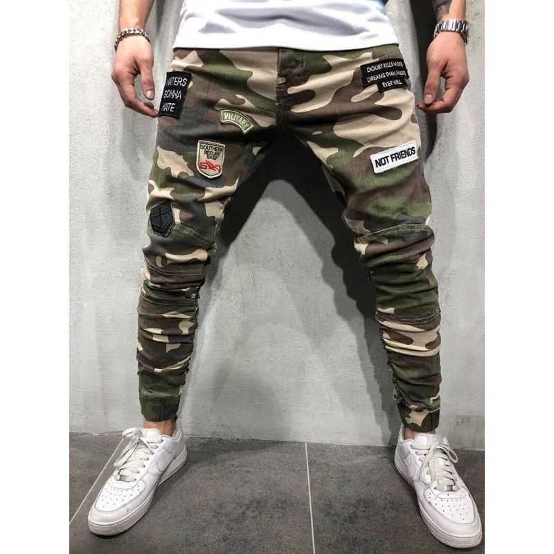 

Men Camouflage Pencil Denim Pants Retro Punk Casual Fashion Elastic High Waist Sport Hip Hop Slim Fit Jeans Trousres Y2K Clothes