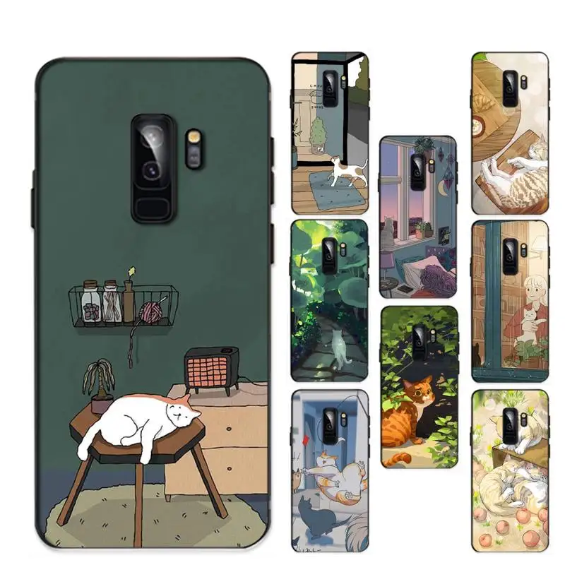 

RuiCaiCa illustration Cute Japanese Cats Phone Case for Redmi 8 9 9A for Samsung J5 J6 Note9 for Huawei NOVA3E Mate20lite cover
