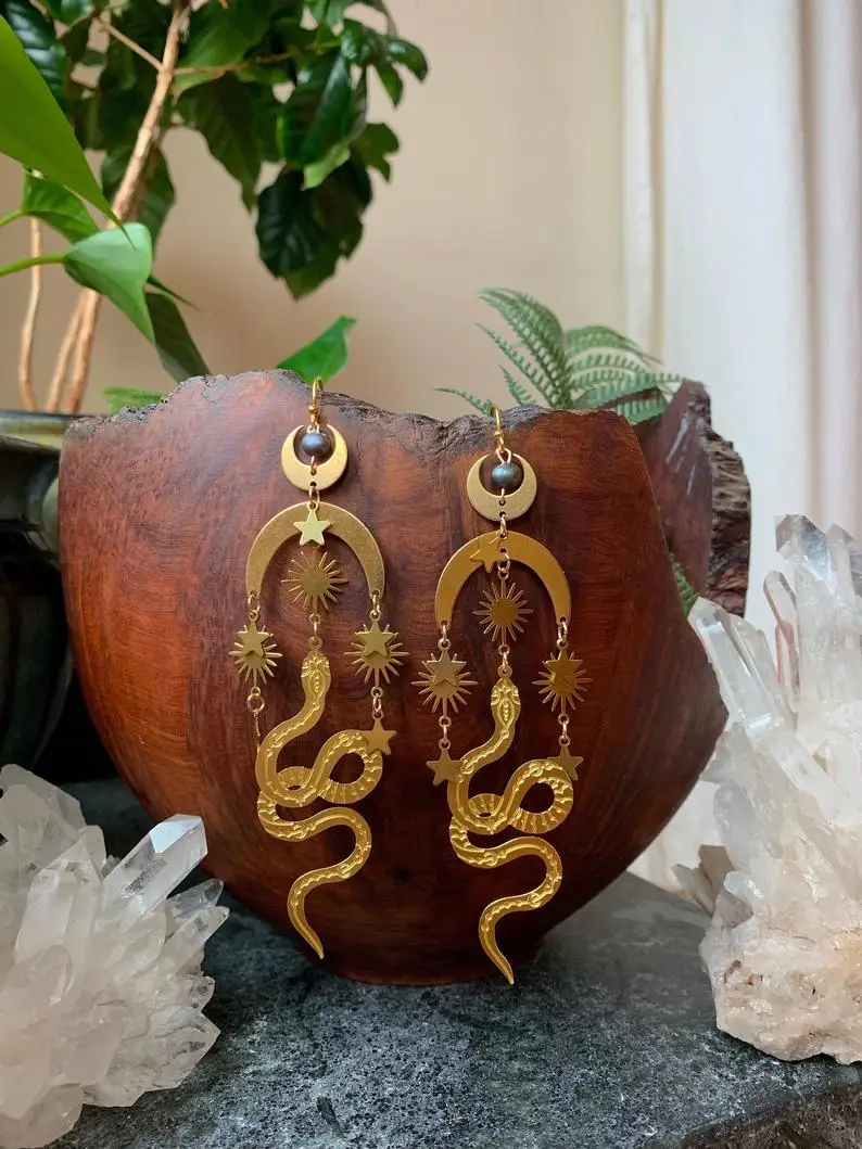 

the golden Snake Earrings, Hypoallergenic Wanderlust Jewelry