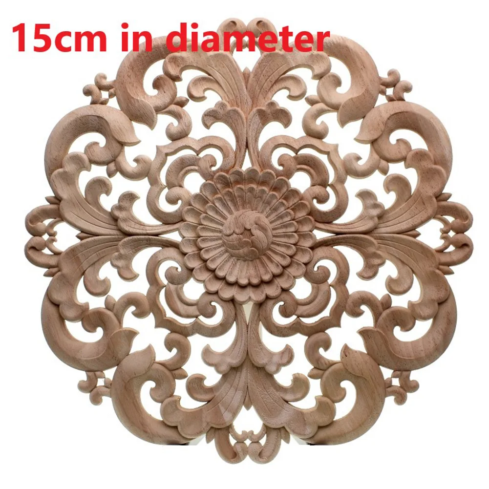 

Woodcarving Furniture Appliques Decal Solid Wood Door Round Applique Wood Carving Onlay Applique For Furniture Cabinet Decal