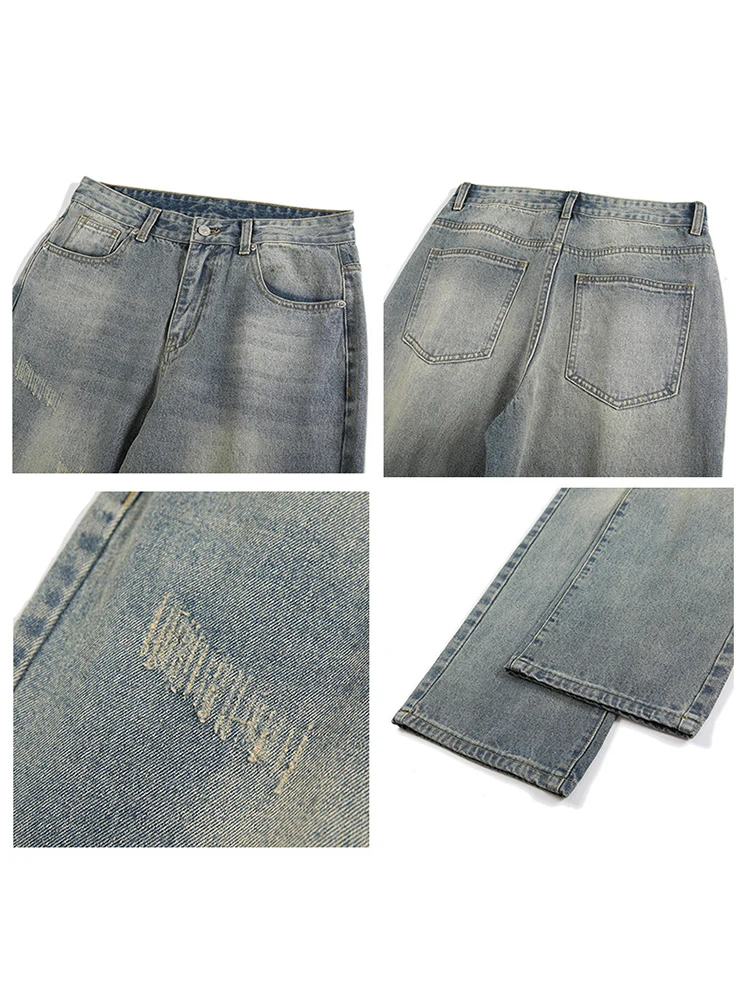 European and American Men's Four Seasons Y2k Jeans High Street Straight Wide Leg Trousers Fashion Streetwear Ins Hot Sale JEANS