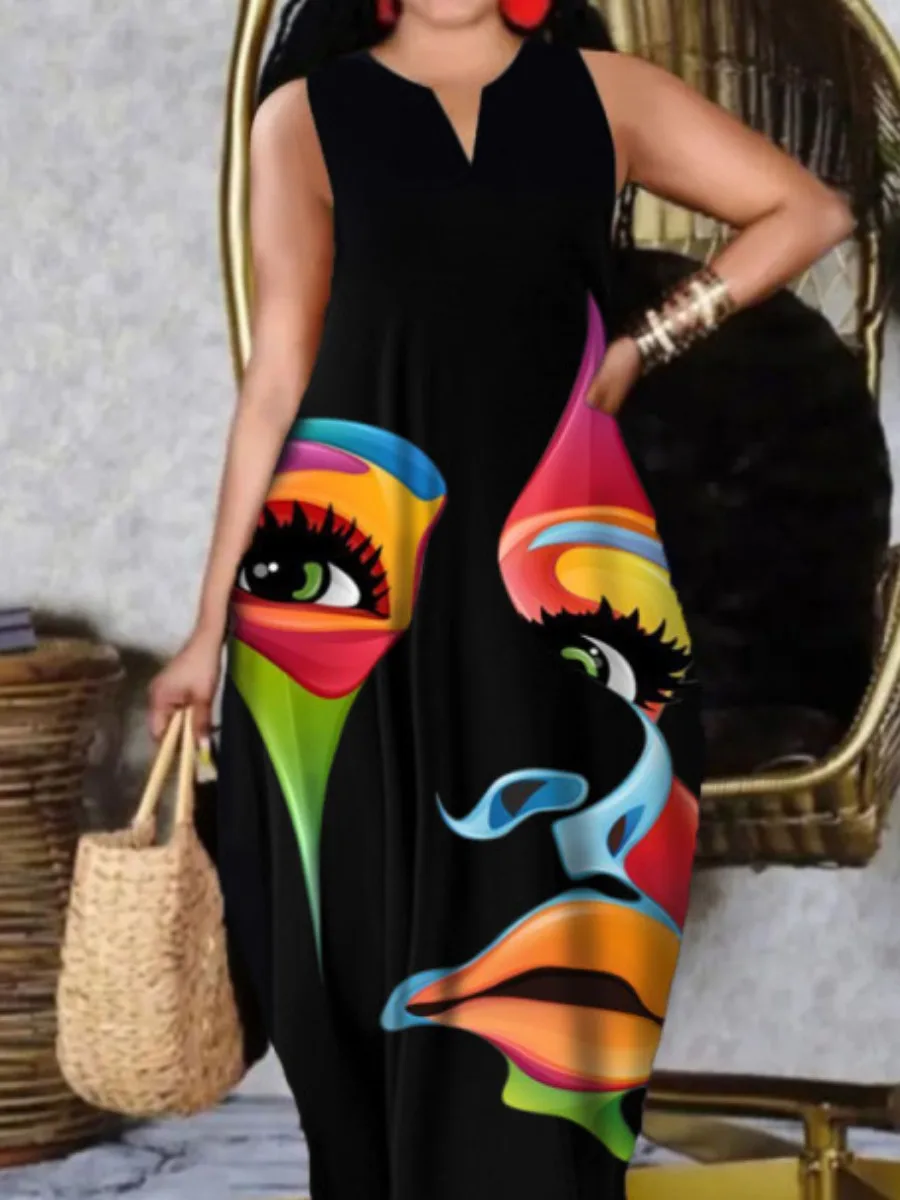 LW Plus Size summer Dress V Neck Straight Tank Floor Length A Line Stretch Daily women's dress 2023 NEW Summer Women Clothings