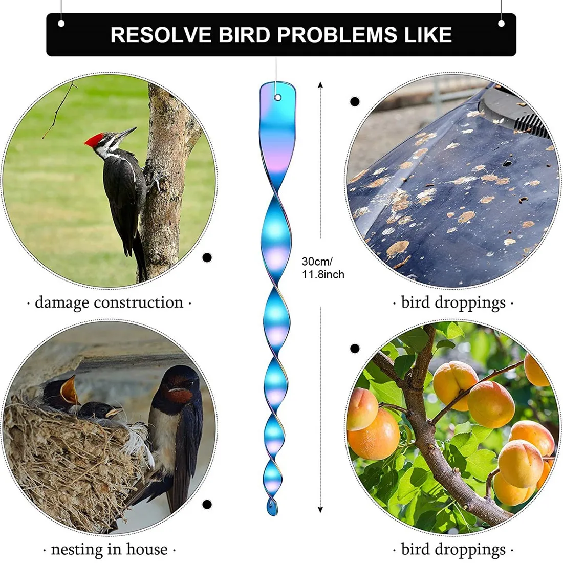 

24 Pieces Bird Reflective Scare Rod Spiral Deterrent Device Bird Hanging Repellent Decor to Drive Away Woodpecker,Pigeon