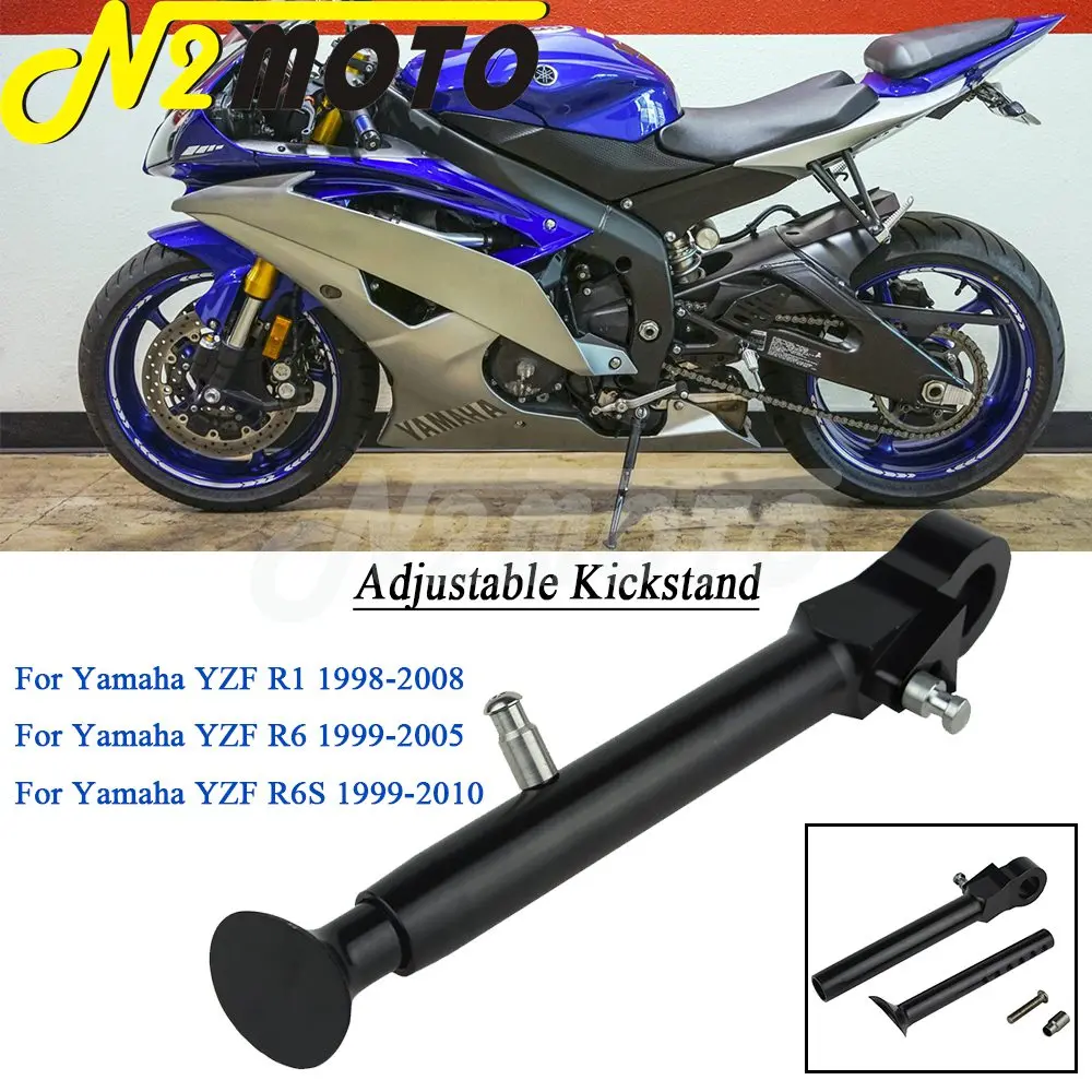 

For Yamaha Billet Aluminum Adjustable Kickstand Kick Side Stand Foot Peg Support YZF R1 1998-2008 YZF R6 1999-2005 R6S 1999-2010