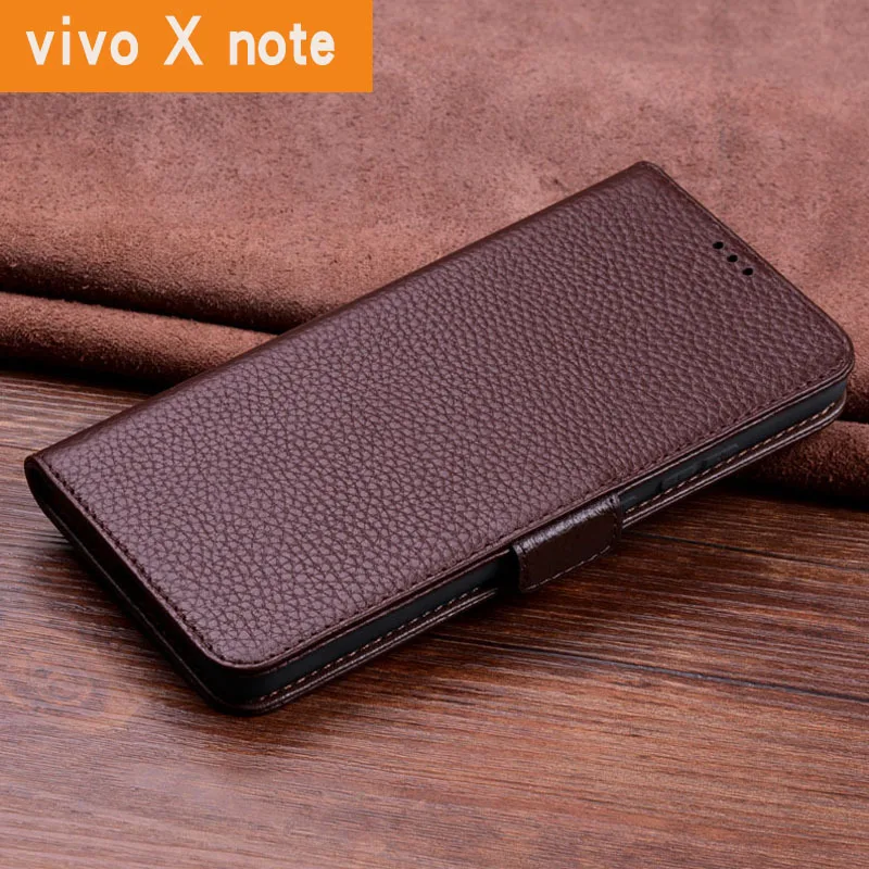 

Luxury Lich Genuine Leather Flip Phone Case For Vivo X Note Real Cowhide Leather Shell Full Cover Pocket Bag