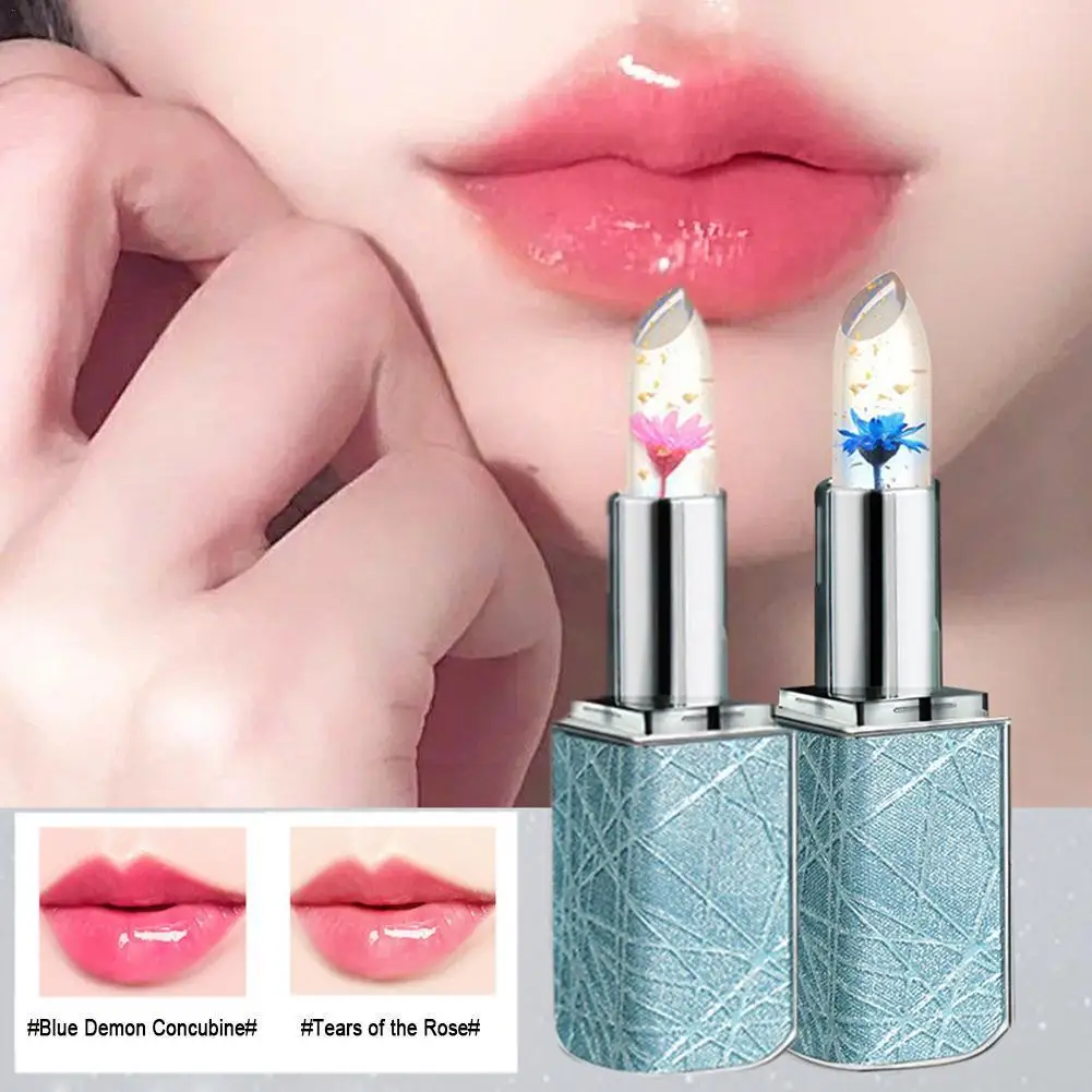 

Moisturizer Lip Gloss Transparent Jelly Flower Lipstick Tool Waterproof Temperature Makeup Balm Makeup Lip Color Cosmetic C B3I6