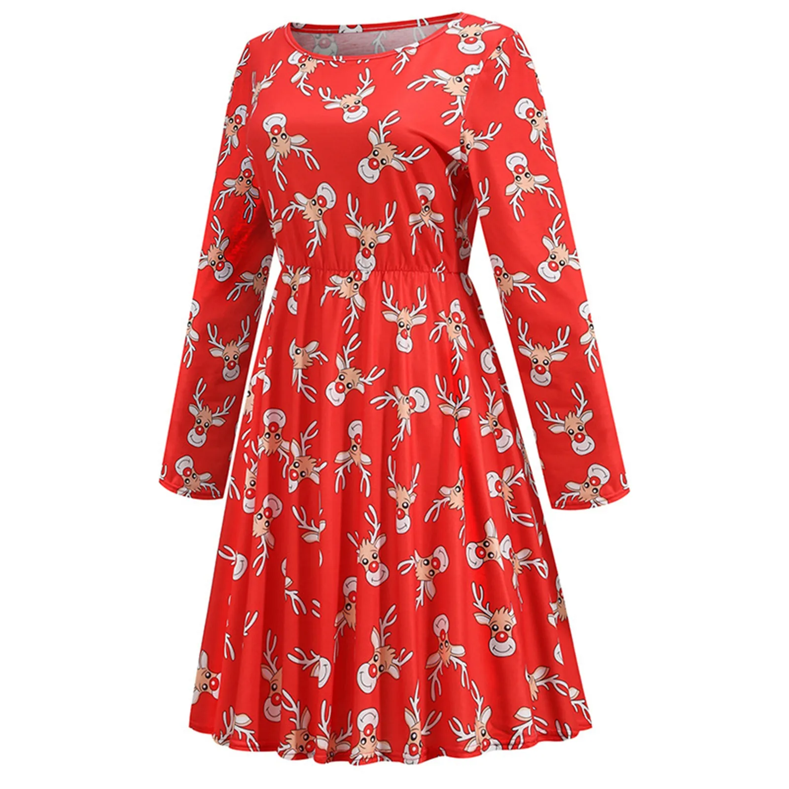 

Women Christmas Print Dress Fashion Party Holiday Event Dresses For Woman O Neck Long Sleeve Loose Vintage Casual Pullover Dress