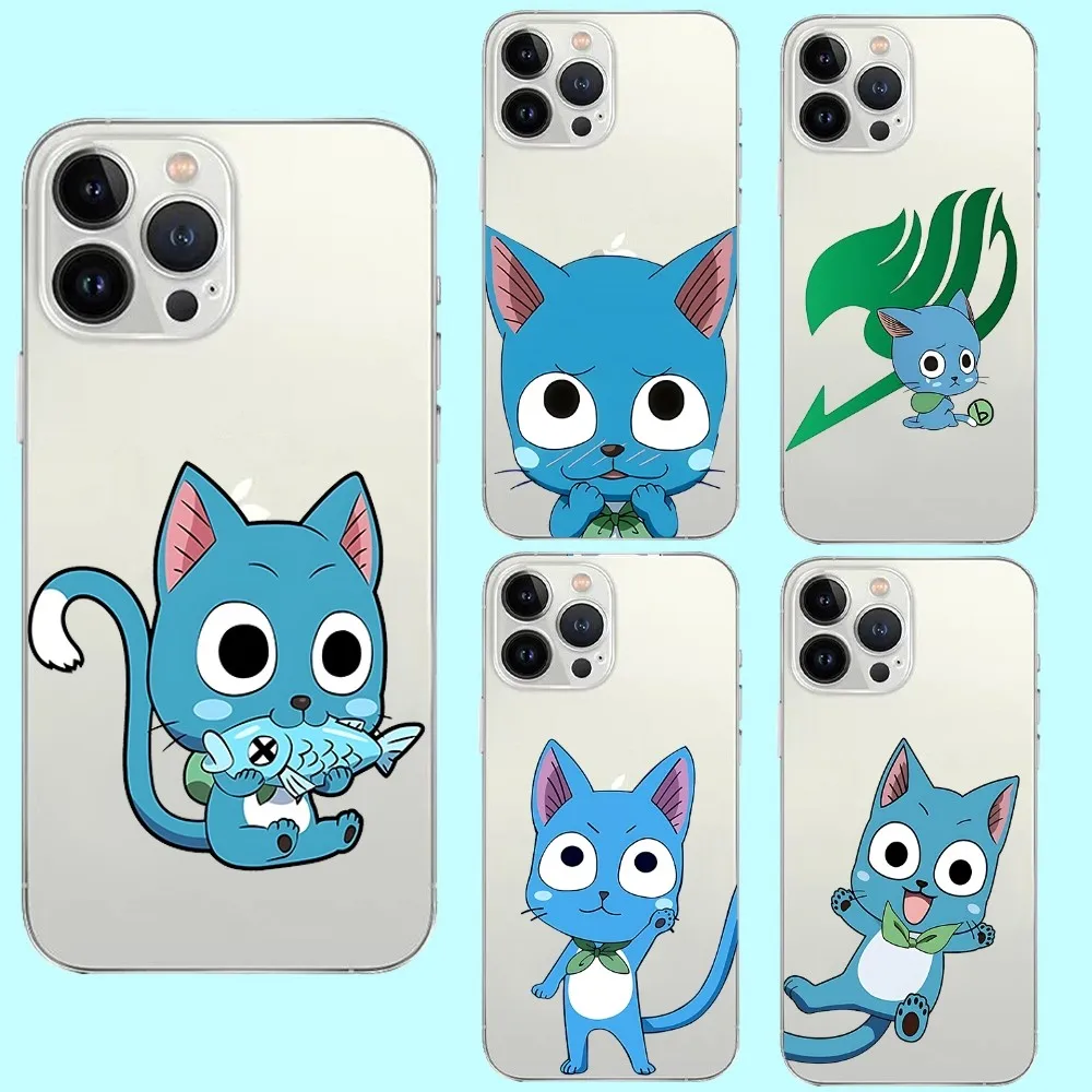 Чехол для телефона Fairy Tail Happy Cute Cat Iphone 15 11 13 14 Pro Max 7 8 Plus X Xr Xs Se2020 12 mini прозрачный