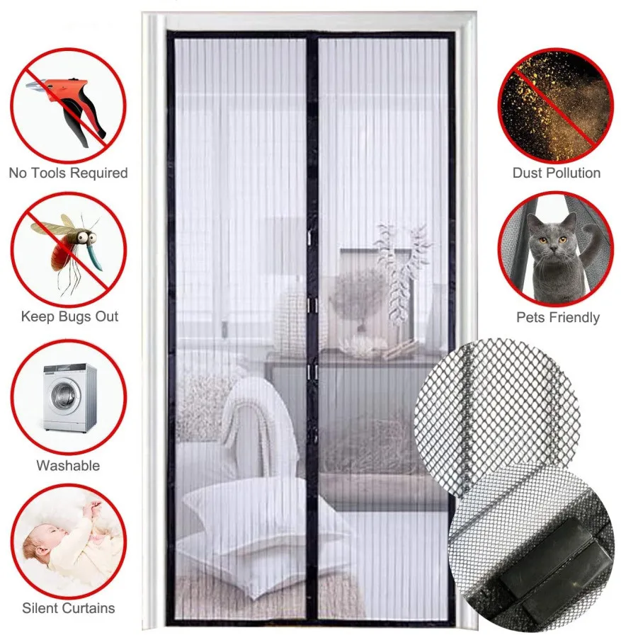 

Magnetic Door Curtain Reinforced Magnetic Automatic Closure Mesh Screen Door Curtain Anti Mosquito Insect Fly Bug Door Curtains