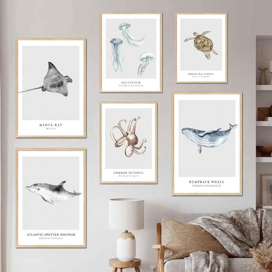 Картина на стену с изображением животных океана медузы осьминога черепаха