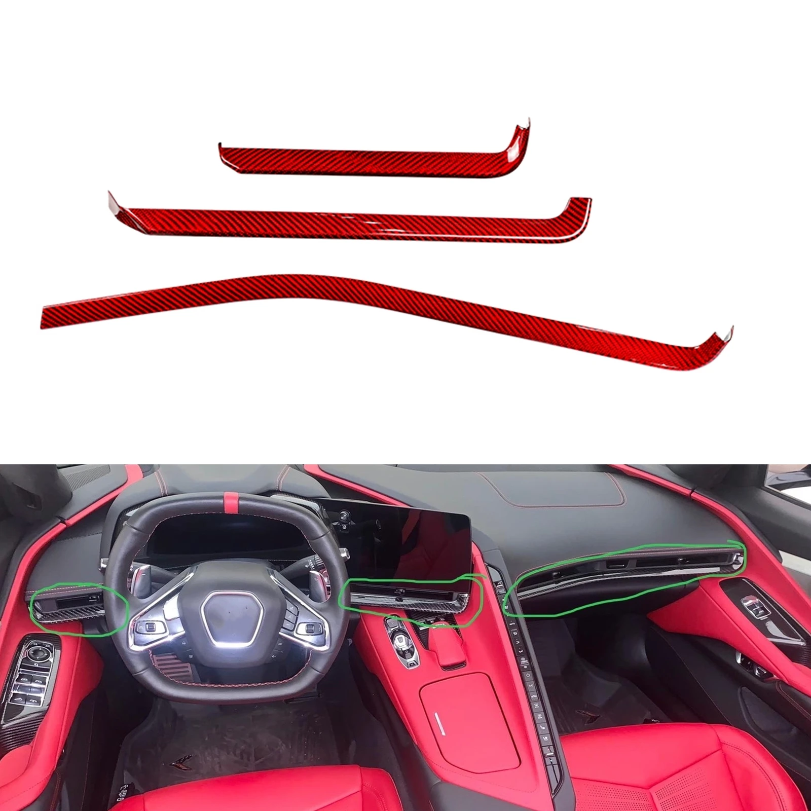 

Center Console Dashboard Panel Trim Sticker Dash Board Strip Carbon Fiber For Corvette C8 Z51 Z06 Stingray 2020 2021 2022 2023