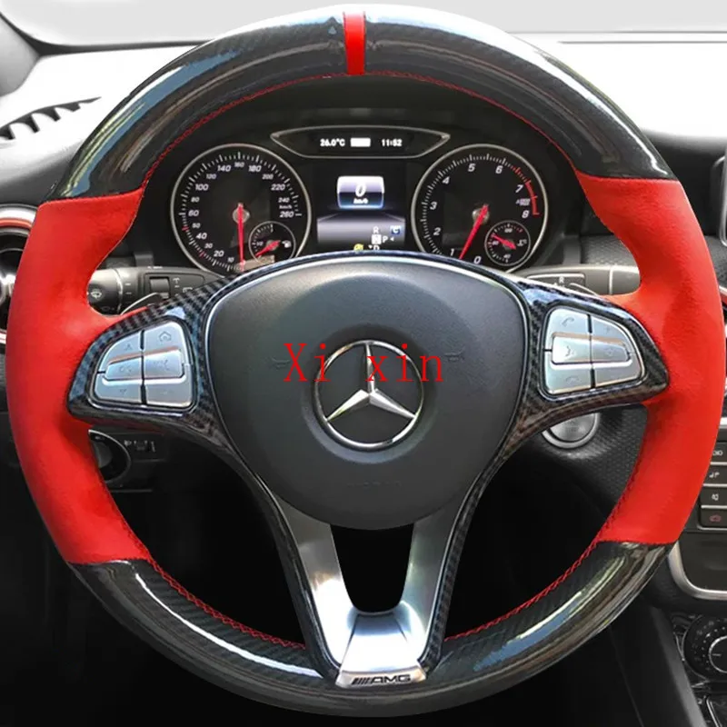 

For Mercedes-Benz GLC C/E-Class C260L E300L A200L GLA private custom carbon fiber suede hand-stitched steering wheel cover