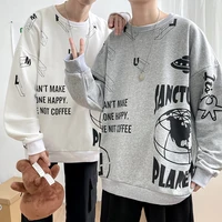 2022 spring and autumn mens long sleeve pullover round neck sweater loose casual street trend couple print top clothes