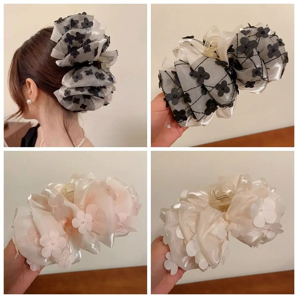 

Bow Mesh Tulle Hair Claw Sweet Net Yarn Multi-Layer Large Bowknot Hair Clip Flower Large Size Flower Shark Clip Girls/Ladies