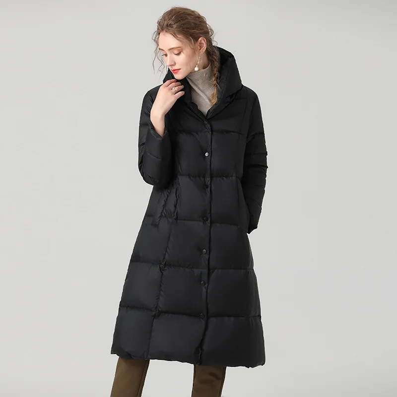 2022 Winter Thicked Fashion High Collar Long Black 90 White Duck Down Coats Women Washing-Free Warmer Jackets