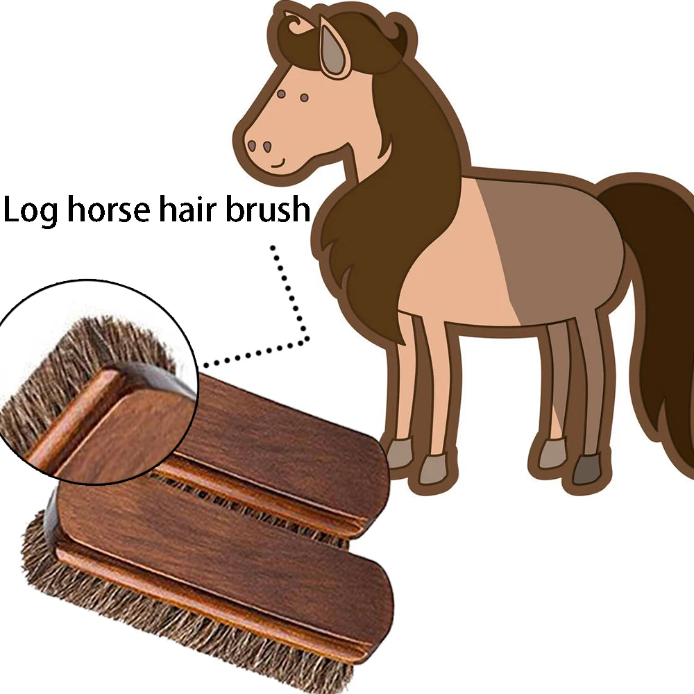 2PCS Horsehair Shoe Brush Scraping Tool With Horsehair Brush For Boots Shoes And Other Leather Waxing Polishing Dusting Care