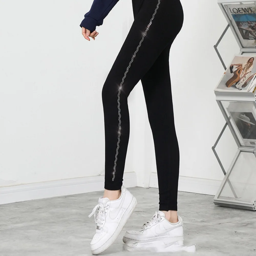 Яркие блестящие леггинсы суперэластичные брюки с высокой талией и бриллиантами